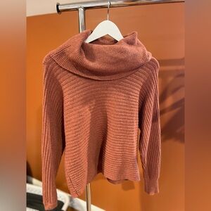 Pink Rose Cowl Neck Sweater - Warm Rust